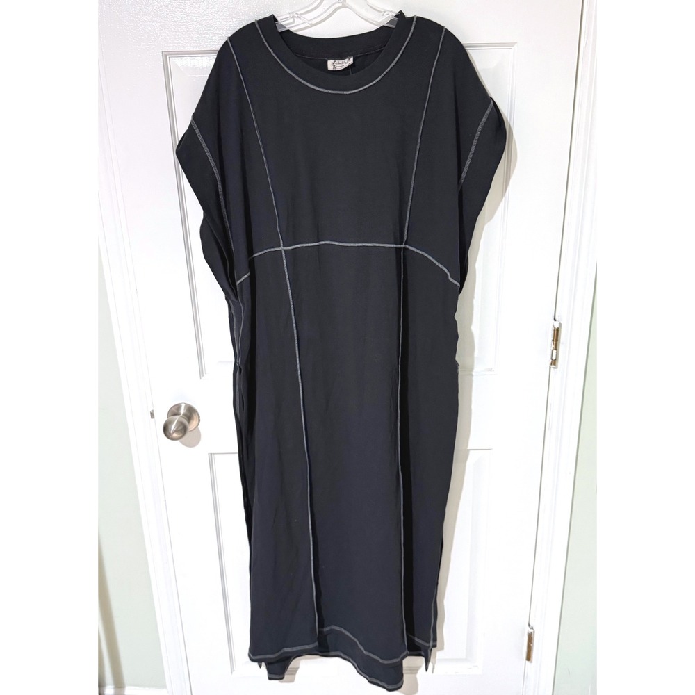 Free People Intimately Black Contrast Seam Midi Dress Large L Exposed Stitch
